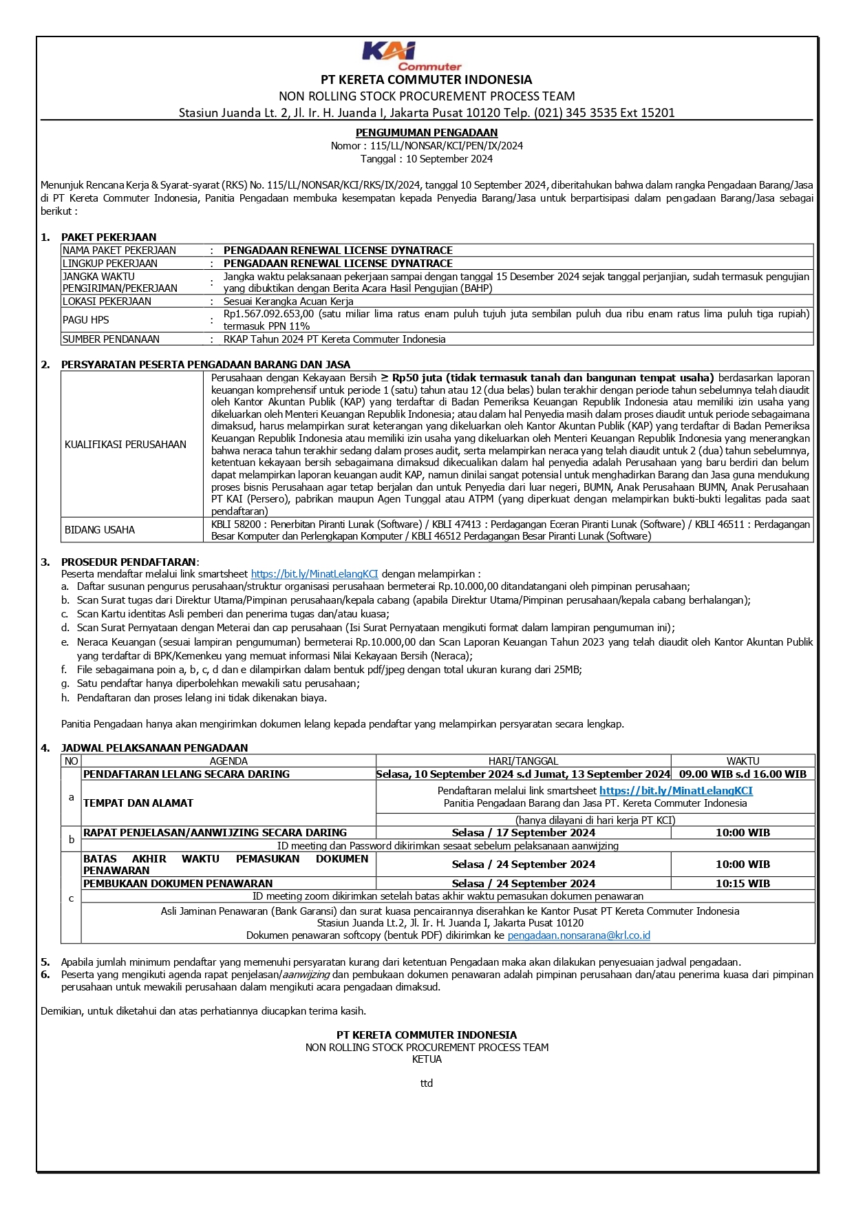 2 pengumuman 115 pengadaan renewal license dynatrace page 0001